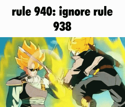 a cartoon of a man holding a sword with the words rule 940 ignore rule 938