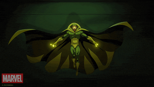 a cartoon of a superhero with a marvel logo on the bottom