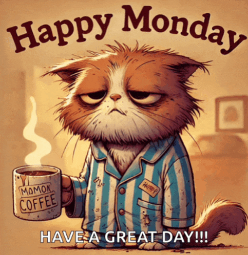 grumpy cat holding a cup of momon coffee