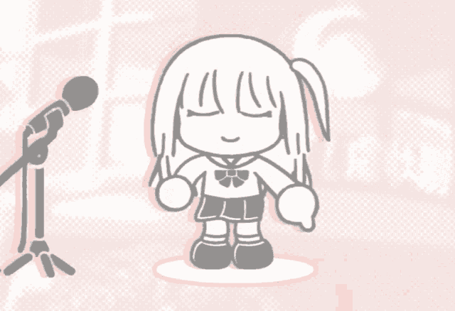a cartoon of a girl singing into a microphone on a pink background