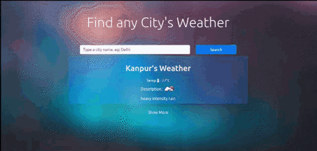 a screen that says find any city 's weather on the top