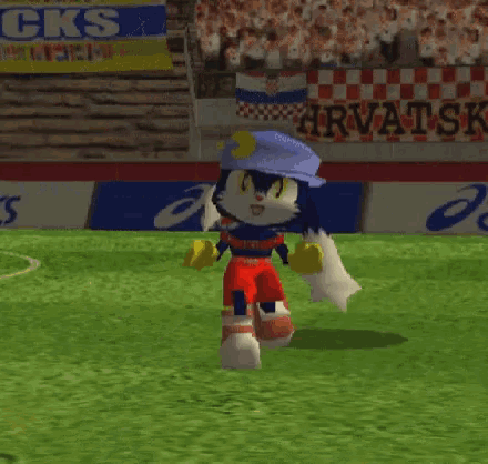 a cartoon character is standing in front of a sign that says " hrvatska "