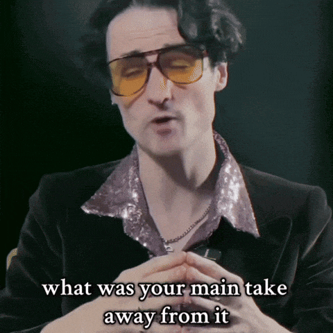 a man wearing sunglasses is talking about what was your main take away from it