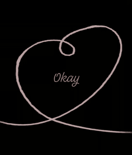 a drawing of a swirl with the word okay on it