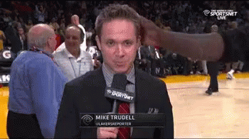 Shaq Rubs Mike Trudell'S Head GIF - Head Rub Mike Trudell Lakers GIFs