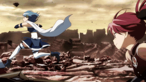 a girl with red hair and a white cape is running