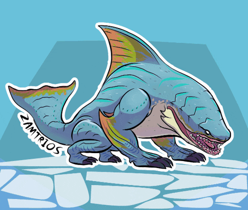 a drawing of a shark with the name zamtrios written on it