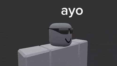 a roblox character wearing sunglasses and the word ayo on the bottom