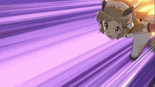 a girl is flying through the air with a purple background