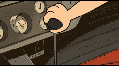 a cartoon drawing of a hand holding a steering wheel