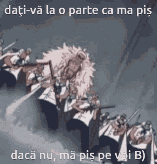 a cartoon of a group of people holding guns with a caption in another language .