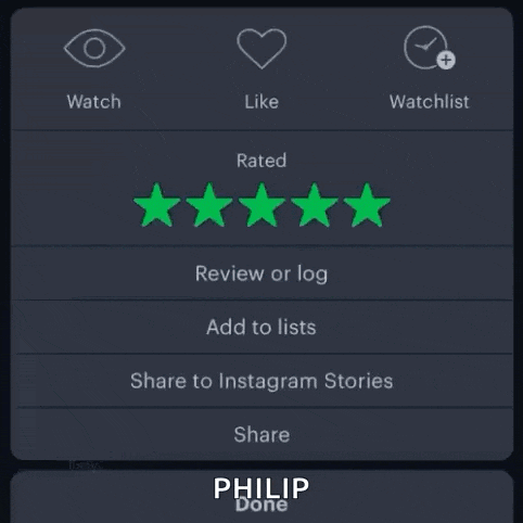 a screenshot of a philip done app showing a heart and a watchlist