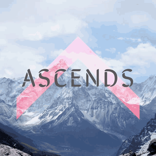 a picture of a mountain with the word ascends above it