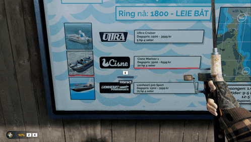 a person is holding a fishing rod in front of a sign that says ring naa 1800 leie bat