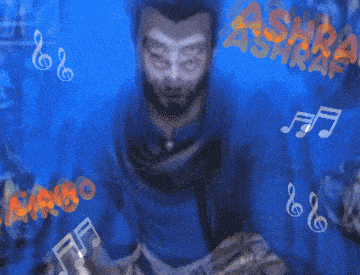 a man is surrounded by music notes and the word cairo