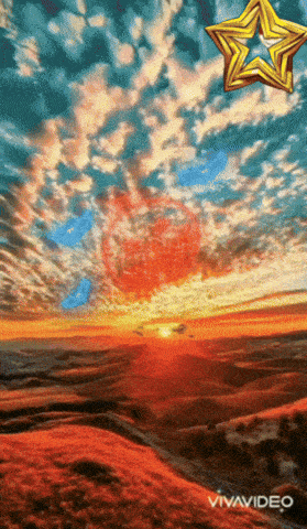 a painting of a sunset with a star in the foreground