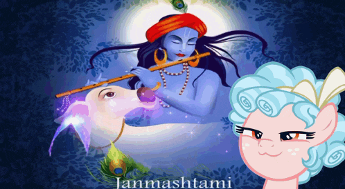 a cartoon drawing of krishna playing a flute