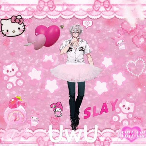 a picture of a boy in a pink tutu with the words slay uwu on the bottom