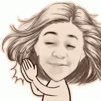 a black and white drawing of a woman with long hair giving a high five .