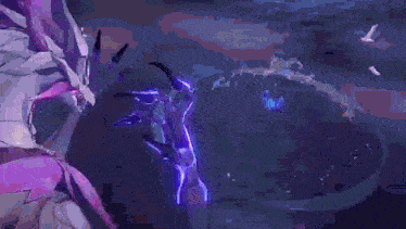 a purple and white dragon is flying through the air in a galaxy .