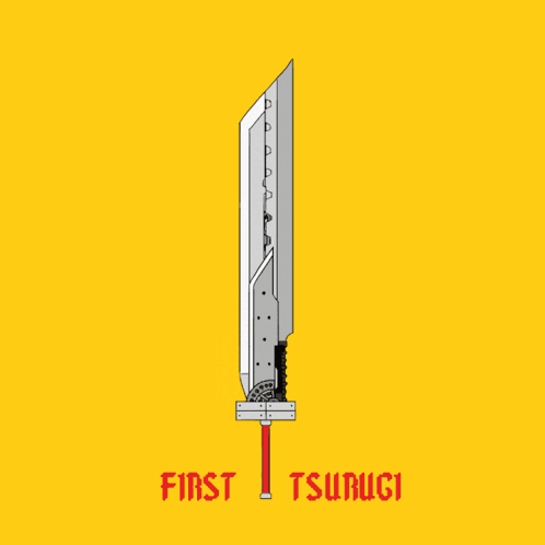 a yellow background with a few swords and the words first tsurugi