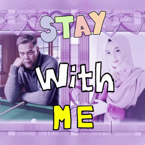 a man and a woman are sitting at a pool table with the words stay with me below them