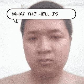 a man with a speech bubble that says `` what the hell is '' on his head .