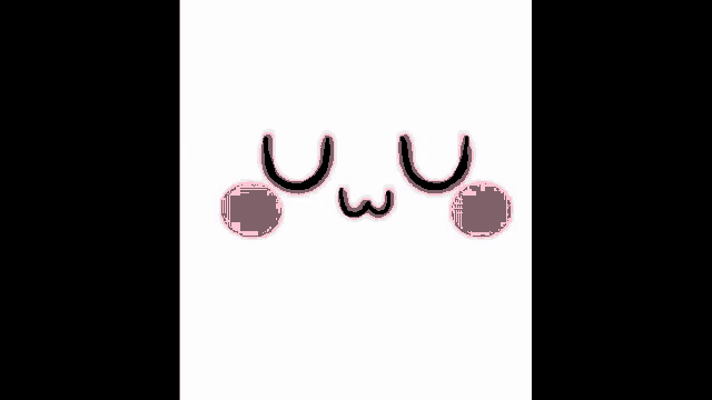 a drawing of a face with black eyes and pink dots