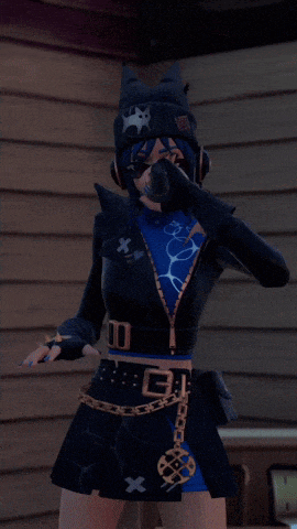 a woman in a video game is wearing headphones and covering her mouth