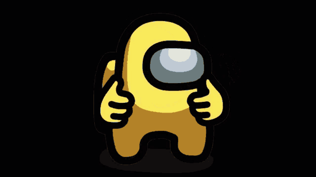 a yellow among us character with a black outline on a black background