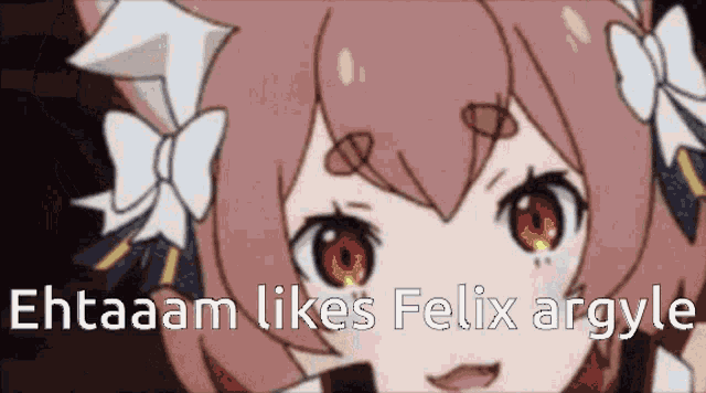 a cartoon of a girl with red eyes and the words " ehtaam likes felix argyle " on the bottom