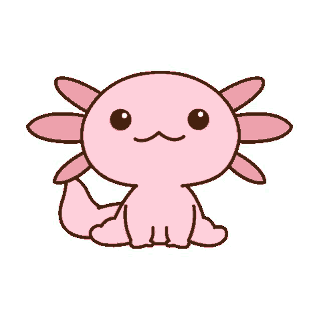 a pink axolotl is sitting on a white background .