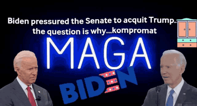 two men are standing next to each other in front of a maga sign