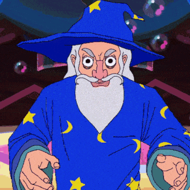 a cartoon of a wizard wearing a blue robe