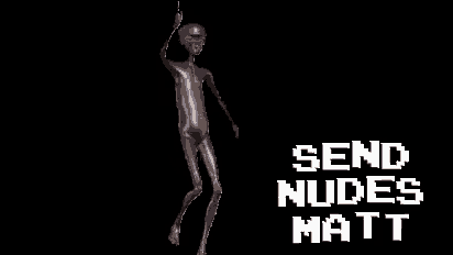 a statue of an alien dancing with the words send nudes matt