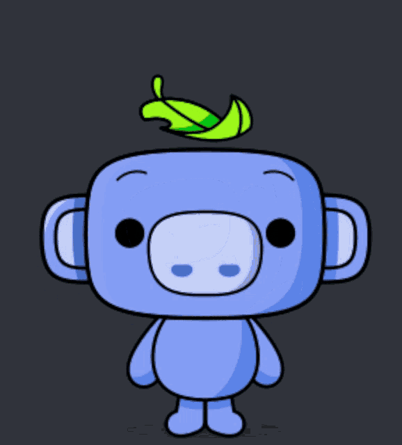 a cartoon character with a green leaf on top of his head