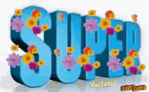 the word super is surrounded by flowers and says super