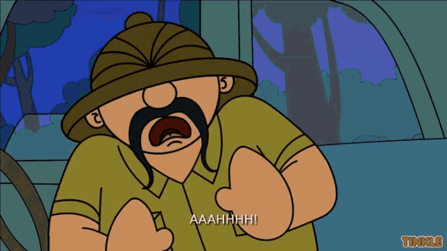 a cartoon character with a mustache and a hat says aaahhhh