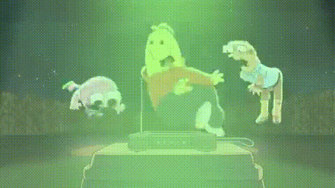 a cartoon character is doing a handstand in front of a glowing green background .