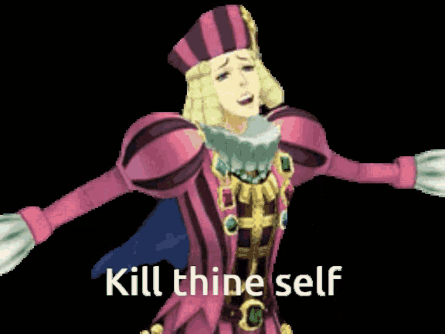 a pixel art of a man with the words kill thine self