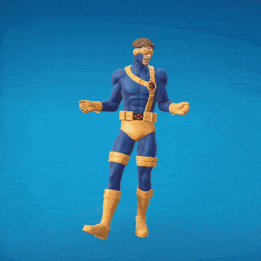 a toy figure of cyclops from the x-men stands on a blue background
