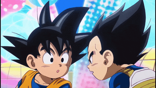 a couple of anime characters looking at each other