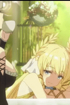 a blonde anime girl is laying in a bathtub with flowers in her hair .
