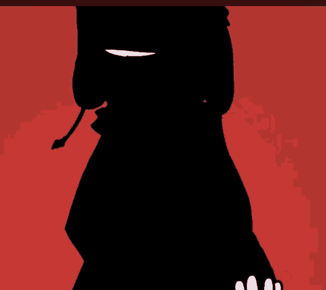 a silhouette of a person with a red background and a white eye