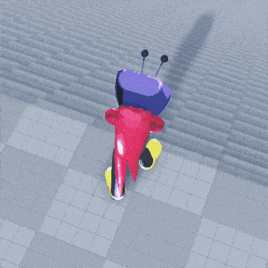 a cartoon character is going up a set of stairs