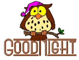 a cartoon owl is sleeping on a branch with the words goodnight written below it