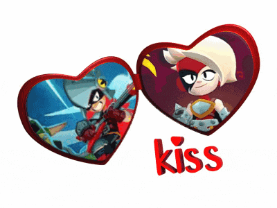 a couple of hearts with the word kiss in red