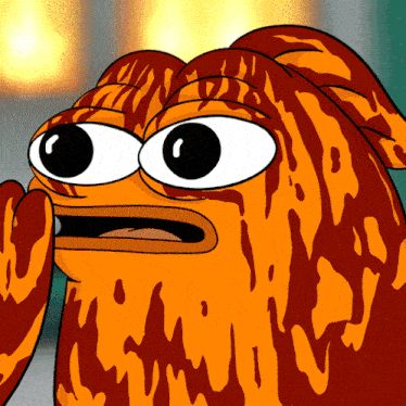 a close up of a cartoon character with orange and red spots on it