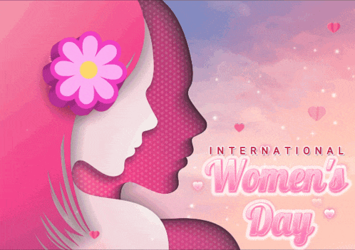 a greeting card for international women 's day with a silhouette of a woman with a flower in her hair