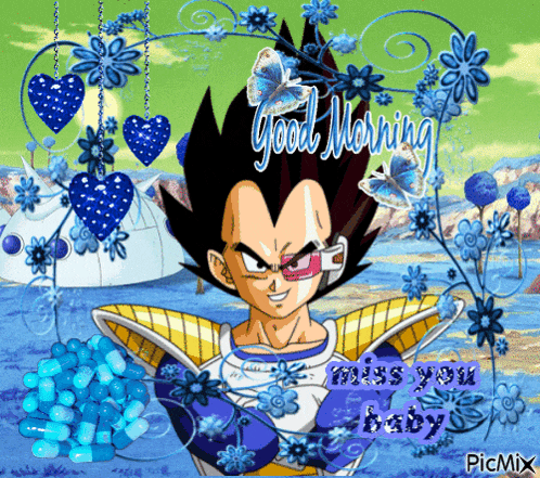 a picture of vegeta from dragon ball z with the words good morning miss you baby